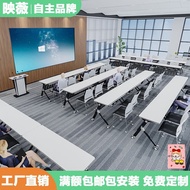 板冉折叠培训桌椅组合会议桌可移动书桌带轮桌子培训室学习课桌长条桌 定制办公工具