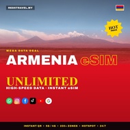 Armenia eSIM Unlimited Data | QR Sent in Chat | Superfast 5G/4G | 7-30 Days | REDXTRAVEL.MY