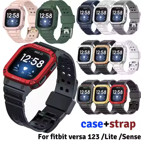 Watch Strap for Fitbit Versa 2 / Versa 3 / Fitbit Sense Band With Case Rugged TPU Band for Fitbit Ve