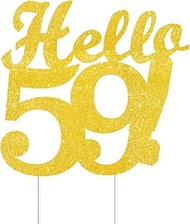 Hello 59 Cake Toppers Gold Glitter, Happy 59th Birthday Cake Decorations Cheers to 59 Years Party De