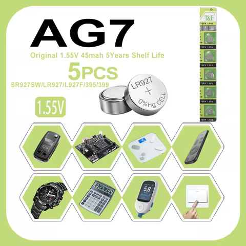 5PCS 1.55V AG7/AG8/AG9/AG10/AG11/AG12/AG13 Battery Button Batteries For Watch Toys Remote Cell Coin 