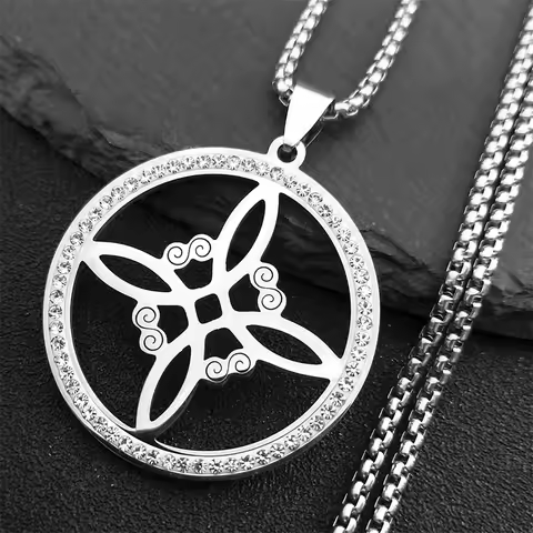 AFAWA Wicca Witch Knot Necklace for Women/Men Stainless Steel Crystal Witchcraft Amulet Necklace Jew