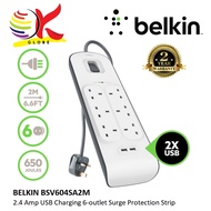 BELKIN BSV604SA2M 6 UK PLUGS + 2USB EXTENSION SOCKET SURGE PROTECTOR SOCKET PLUG WITH SIRIM 2METER