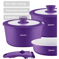 DESSINI i-Romanzo Non Stick Cookware Set Detachable Handle Periuk Pan Induction Gas Ceramic Cooker