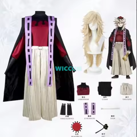 Anime Douma Cosplay Costumes Wig Demon Cosplay Slayer Tops Cloak Pants Headdress Halloween Anime Dou