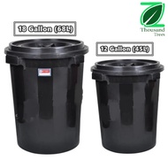 Black Garbage Bin with Cover / Pail with Cover / Dustbin / Tong Sampah