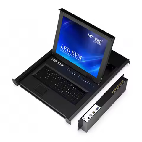17" LED KVM Switch 8 Port VGA Over Ethernet MT-VIKI + 8 Packs VGA To RJ45 Adapter, 1U Rackmount LCD 