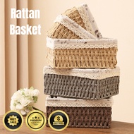 Rattan Basket Arrange Items Durable Desktop Organizer Handmade Washable Liner Hamper Storage Box