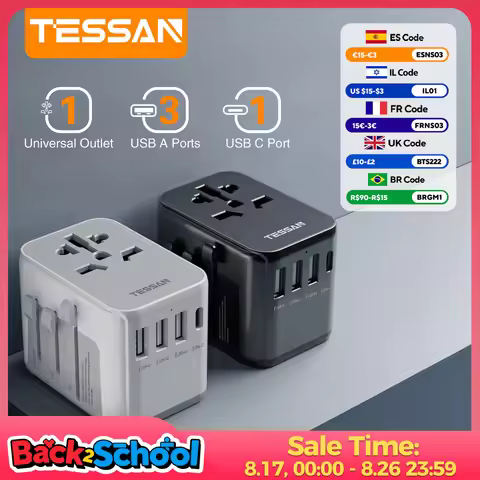 TESSAN Universal Travel Adapter with USB Port and Type C, Worldwide Power Adapter EU/UK/USA/AUS Plug