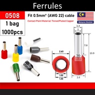 [1000pcs 1bag] E0508 Ferrules Ferrule Terminal Bootlace 0308 0508 7508 1008 1508 2508 4009 6012 10-1
