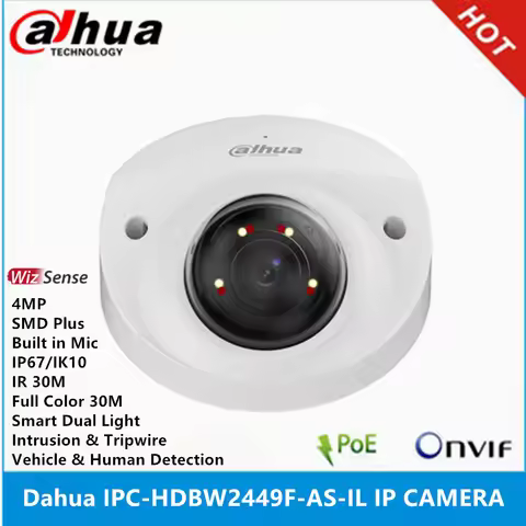 Dahua IPC-HDBW2449F-AS-IL 4MP IR & Full Color IP67 IK10 Built in MIC SMD Plus WizSense replace IPC-H