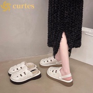 CURTES Roman Sandal - Comfortable PU Wave Design Covered-Toe Gladiator Flat Sandal