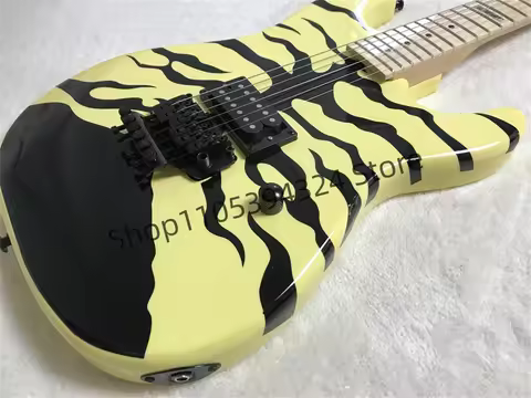 LTD Tiger Stripe Yellow Electric Guitar Floyd Rose Tremolo Bridge, Black Hardware