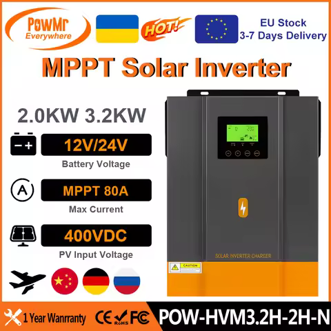 PowMr 3.2KW Hybrid Solar Inverter 24V to 230V MPPT 80A Output Photovoltaic Hybrid Inverter Build-in 