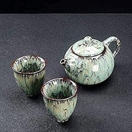 Ceramic Kettle Ceramic Teapot Set Ceramic Quick Cup One Pot Two Cups Two Two Simple Kiln Change Tianmu Glaze Carrying Case Travel Tea Set Zhan Qing (Oil Painting Green) lofty ambition