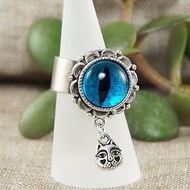 Blue Glass Cat Eye Ring Silver Cat Evil Eye Protection Adjustable Ring Jewelry