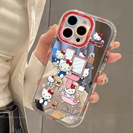 Black Leather Selfie KT Cat Compatible Huawei Honor Magic7Pro Phone Case Cream Mirror Surface Silico