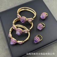 Natural Rough Stone Amethyst Bracelet Freshwater Pearl Inlaid Unique Fashion Bracelet Source Live So