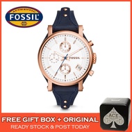 [Original] Fossil ES3838 Original Boyfriend Chronograph Navy Leather Women Lady Watch