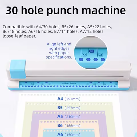 30 Hole Paper Punching Machine A4/B5/B6/B7 Universal Round Shape Paper Puncher Lightweight Heart Pun