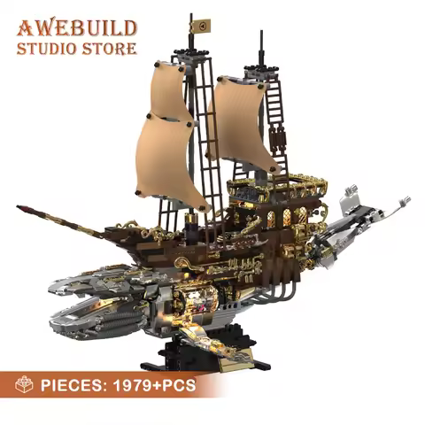 Vintage Steampunk Mecha Whale Ship Building Blocks 1979pcs Retro Steam Boat MOC Bricks Toys Sci-Fi S