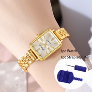 2PCS Fashion Rectangle Women Watches Luxury Stainless Steel Band Ladies Quartz Watch Rhinestone Brac