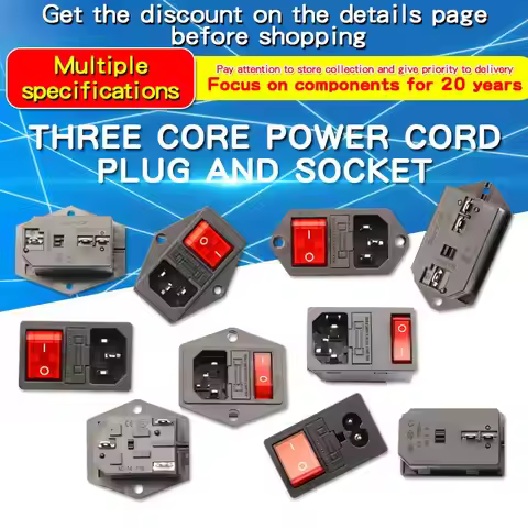 1PCS AC-01 AC-01A All-in-one Copper AC-01 Spacing 2.0+KCD4+10A Insurance Tube AC Socket Male Female 