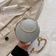 Tas Pesta Glitter Selempang Bulat Bundar Payet Wanita Korea Fashion Party Clutch Bag Evening Bag Sli