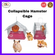 Collapsible Small Hamster Cage TRIANGLE Roof With Feeding Cups and Hamster Wheel