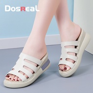 DOSREAL รองเท้าแตะพื้นไม้รองเท้าแตะผู้หญิงกันลื่นรองเท้าแตะส้นหนาเกาหลีใหม่สไตล์ขนาดใหญ่35-43รองเท้า