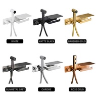 Solid Brass Portable Sprayer Toilet Set With Paper Holder Rack Hot and Cold Embedded Hygienic Bidet 