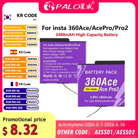 PALO 2400mAh For Insta360 Ace Pro Ace Pro 2 Battery For insta 360Ace AcePro Pro2 Action Camera Batte