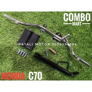 COMBO SET HONDA C70 (CHROME) STEP BAR WITH SIDE STAND PEMIJAK GETAH AND SCREW