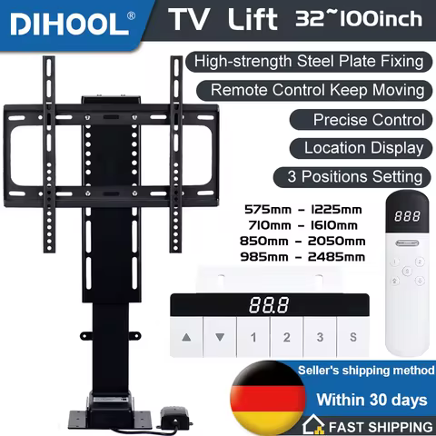Motorized TV Lift for 32“ ~100" TVs,Height Adjustable TV Stand and Wall Mount Remote Control and Mem