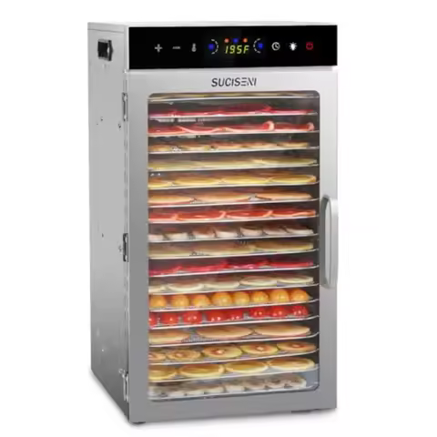 Commercial food dehydrator with 18 stainless steel trays 1000W power 24H digital timer LED temperatu