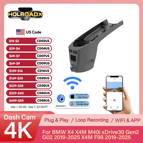 HOLROADX 4K Ultra HD Dashcam Front and Rear for BMW X4 X4M M40i xDrive30 Gen2 G02 F98 M F96 2019-202