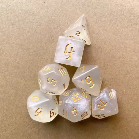 7 Pcs Set New Glitter Gold Font Polyhedral Table Game Digital Dice for DND TRPG RPG D20 D12 D10 D8 D