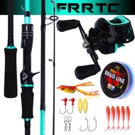FRRTC 2 Sections Casting Rod Green Baitcasting Reel 18+1BB Metal Spool Reel and Fishing Line Lure