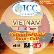 ICC eSIM_Vietnam 1-10 Days Data eSIM |Unlimited Data|Daily Data| Total Data|Data+Call|Can Top up reu