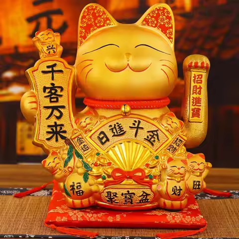 Ceramic Lucky Cat Electric Waving Ornament Fa Cai Cat Store Opening Gift Store Ornament Home Decorat