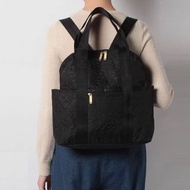 日本 Lesportsac 黑色帆布 壓花紋刺繡 DOUBLE TROUBLE 背囊