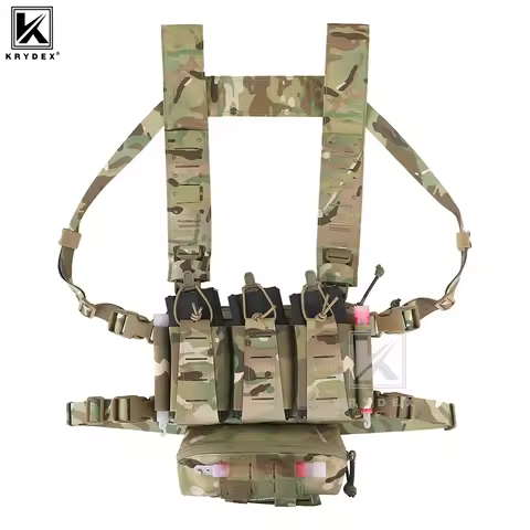 KRYDEX 500D Nylon Tactical Chest Rig Vest with Elastic Triple 556 Mag Pouch Placard Dangler Drop Pou