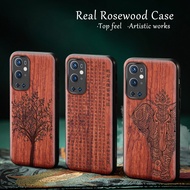 Elewood Wood Case For OnePlus 8 7T 8T 9 9R Pro Nord CE Real Wooden Cover Original Luxury Engrave Shell Thin Accessory Phone Hull