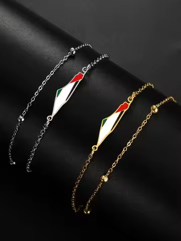 Cazador Palestine Map Double Layers Beads Chain Bracelets for Women Stainless Steel Jewelry Charm Br