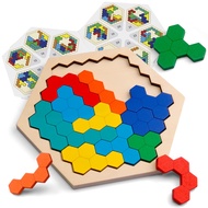 Wooden Hexagon Puzzle for Kid Adults - Shape Pattern Block Tangram Brain Teaser Toy Geometry Logic I