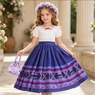 Girls Luisa Costume Cartoon Magic House Encanto Cosplay Dress with Handbag Children Birthday Gift Pe