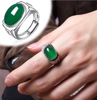 Hijau chalcedony cincin lelaki mewah dengan batu akik terbuka emerald jade warna S925 perak inlay