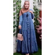 Long Dress Ruffer Denim Style | Dress Denim Labuh bertingkat denim