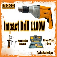 INGCO Industrial Grade Impact Drill 1100W with Hammer Function ID11008 free tool set