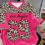 Leopard print letter athletic T-shirt